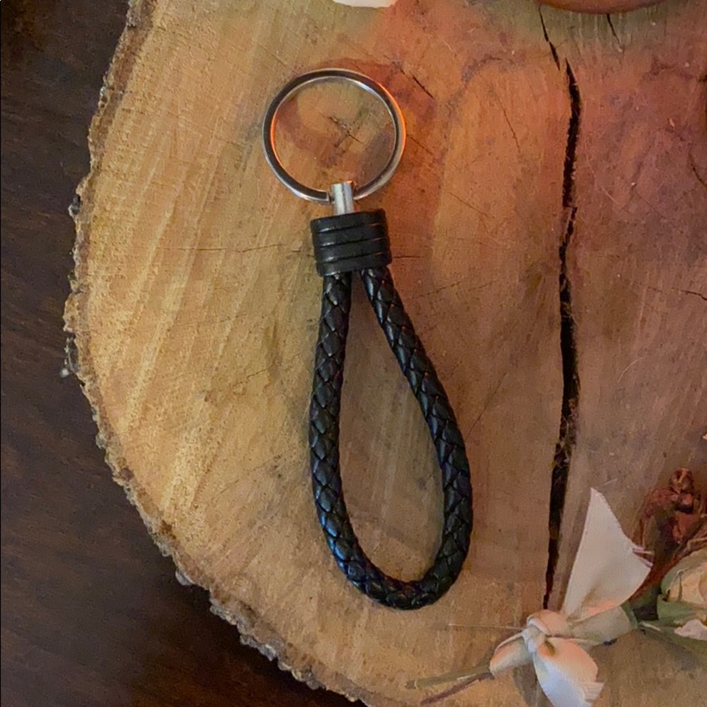 Leather Braided Keychain Black